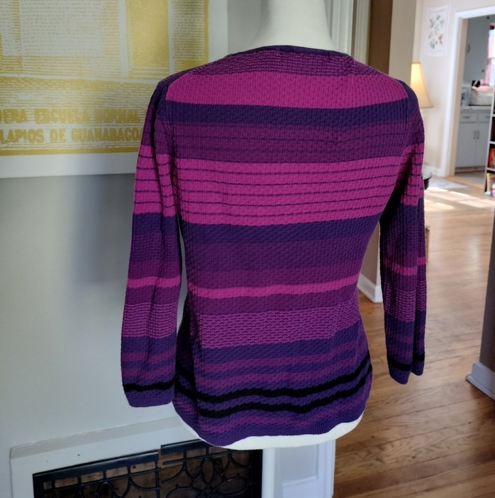 Vintage Liz Claiborne Purple and Pink Striped Sweater Cotton Blend - Picture 2 of 5